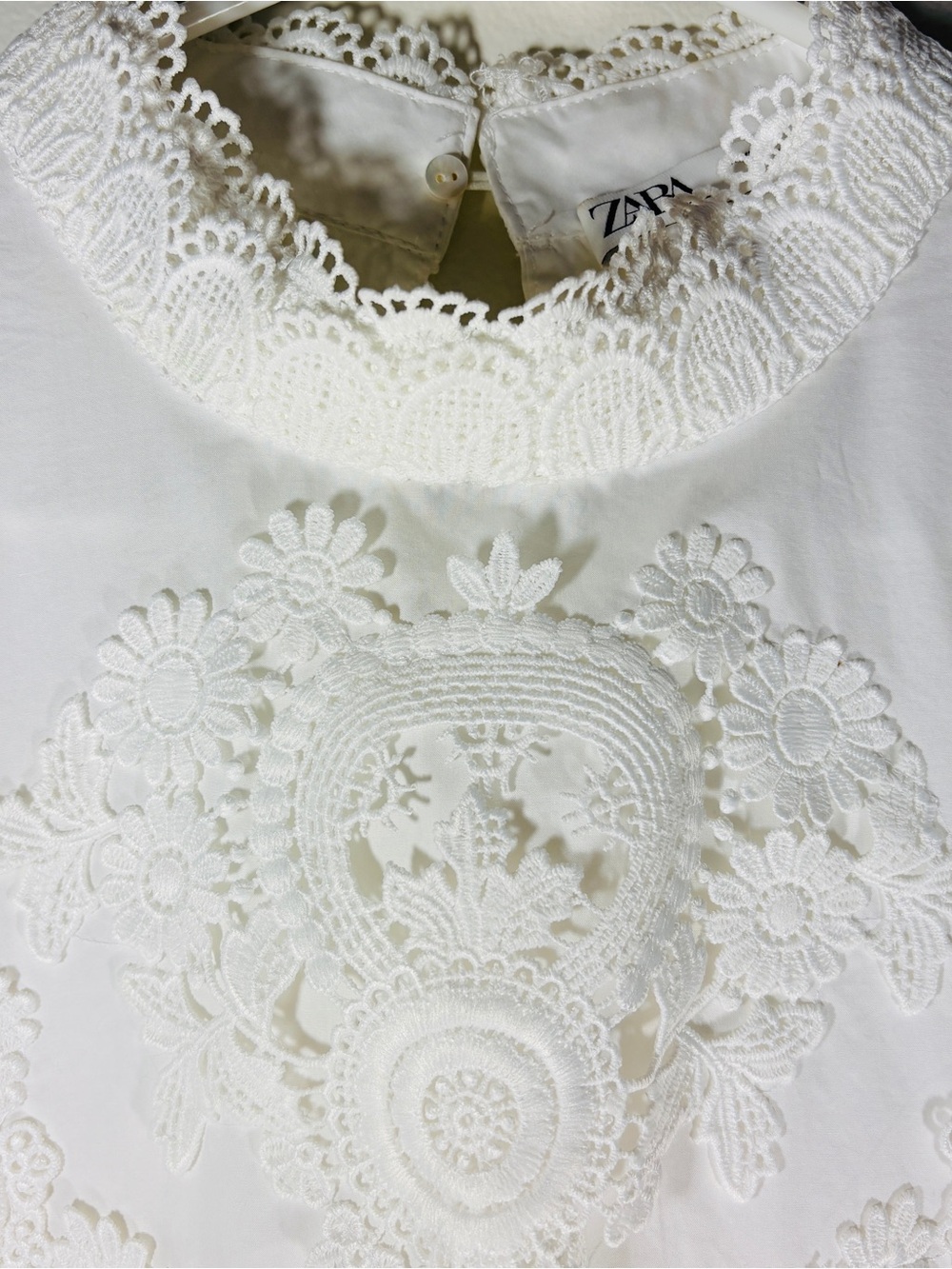 Zara White High Neck Poplin and Lace Long Sleeve Victorian Style Top XL - Picture 3 of 5